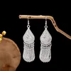 Imitation silver Miao earrings, ethnic minority tourist attraction earrings, Bohemian long leaf tassel earrings for gift collection6