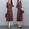 Robes décontractées Mode Dames Vintage Pulls Robe Midi Automne Manches Longues 2024 Style Chinois Vêtements Pour Femmes