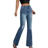 Damen Jeans Damen Boyfriend High Rise Wide Leg Casual Streetwear Taschen Denim Hosen für Damen Zerrissene Hosen Ropa Mujer