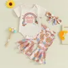 Conjuntos de roupas Groovy One Baby Girl Aniversário Outfit Floral Manga Curta Romper Bodysuit Bell Bottom Pants Set