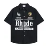 Trendy Rhude striped monogrammed short-sleeved shirts summer's new loose-fitting fast-drying tops for men and women