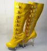 Sapatos de dança 15cm salto ultra alto joelho-botas altas punk ferrolho lado zíper dedo do pé redondo 6 Polegada moda gladiador gótico