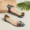 Casual Shoes Women Vintage Patchwork Flats Transparent Pointy Toe Summer Outdoor Comfortable Slip-On Black Gold Narrow Wide Feet 48-33