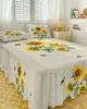Spódnica z łóżkiem rustykalne retro kwiaty słonecznika pszczoły elastyczne wyposażone łóżko z poduszkami materaca pokrywa pokrycia pościel