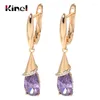 Boucles d'oreilles Kinel mode 585 or Rose longue pour les femmes goutte d'eau violet naturel Zircon boucle d'oreille bijoux fins cristal cadeau