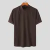 Mäns T-skjortor Summerkläder Luxury Slim T-shirt Casual Streetwear Mock Neck Solid Color Kortärmad Basic Shirt 2024 Leisure