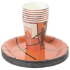 Einweg -Geschirr 40pcs Basketballteller Tassen Papier -Set -Tischgeschirr für Geburtstagssammeln (zufällige Tasse