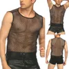 Tanques de rejilla transparente para hombre sexy Chaleco superior Sleevel Slim Fit Sólido Malla negra O Cuello Chalecos deportivos Camisetas Ropa A1qr #