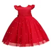Baby Red Christmas Dresses for Girls Beading Backless Wedding Birthday Ceremony Gala Dress Cute Princess Party Evening Gown 240318