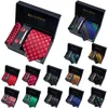 Boxed Men Christmas Tie Silk Necktie Pocket Square Cufflinks Set Xmas Festival Cravat with Gift Box Red Green Snow Santa Claus 240315