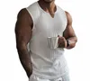 2023 Summer New Men Vest V-Neck Gym Tank Top Men Men Fitn Sleevel Koszula