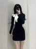 Casual Dresses 2024 Winter Sexy Slim Bodycon Y2k Mini Dress Woman Black Elegant Short Party Outwear One Piece Korean Fashion