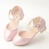 Kinder Mädchen Leder weiße Prinzessin High Heel Kid Kleid Schüler Show Tanz Sandal Schuhe Kleinkindschuhe Mädchen Mary Jane 240319