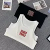 2024 Advanced luxury knitted halter sexy women's T-shirt Hand stitched beaded short sleeve vest Classic women's knitted top