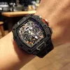 Relógio RichardMill Luxo Mens Mecânica Negócios Lazer Fibra de Carbono Multifuncional Máquina Automática Laranja Fita Masculino