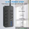 Suprimentos 10A 110V 220V Multi Plug Socket 3 USB 1 TypeC Tomada Power Strip com cabo de extensão de 1,2M Carga Elétrica Soquete US / EU Plug