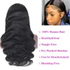 Body Wave Front 20 inch Lijmloze 4X4 vetersluiting Pruiken Menselijk voor zwarte vrouwen 180% dichtheid Braziliaanse Maagd Voorgeplukt Gebleekte knopen met babyhaar (natuurlijk