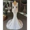 Arabic Aso Plus Ebi Size White Mermaid Lace Wedding Dress Pearls See Through Vintage Bridal Gowns Dresses ZJ Es es