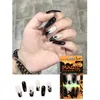 Falsas unhas caixão dicas de unhas curto claro artificial halloween gótico 1ml com cola 24pcs unhas acrílicas