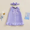 Flickaklänningar födda Baby Girls Ribbon Bow A-Line Dress Crew Neck Sleeveless Ruffle Lace Hem Princess Pannband