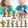 Figurine decorative in legno dipinto Ornamenti da tavolo pasquali Conigli Decor Forniture per feste in casa Decorazioni da tavola per festival Per bambini