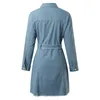 Casual jurken vrouwen asymmetrische denimjurk afslag kraag knop mini met riem lange mouw elegante blauwe gewaad vrouwen