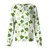 Women's T Shirts Women Long Sleeve Pattern Pocket Working Stand-Up St. Patrick'S Day Print Collar Single-Breasted Protective Overalls