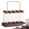 Bouteilles de stockage 10 pièces Ensemble de grains d'espresso avec support en bois Conteneurs de grains de café en verre pour les cadeaux d'anniversaire des amoureux