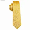 Cravatte per collo ties floreali in oro di lusso per uomini squisiti design cravatta seta per guarnizioni di gemelli per matrimoni da sposa festa d'affari LN-6367 Y240325