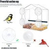 Mangeoire à oiseaux pour fenêtre d'alimentation, plateau coulissant rechargeable, résistant aux intempéries extérieures, résistant aux écureuils, évacuation de l'eau de pluie, transparent