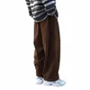 drawstring Waist Trousers Japanese Style Retro Wide Leg Men's Pants with Elastic Waist Deep Pockets Loose Straight for Casual L7zQ#