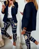 Womens Two pezzi Stupt Pant Set Outfit Spring Autunno girare pantaloni da parata blazer per blazer pantaloni da donna set casual 240319