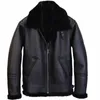 2020 Noir Hommes Style Militaire B3 Bomber Shearling Manteau Plus Taille XXXL Véritable Peau De Mouton Russe Hiver Épais Chaud Aviateur Veste 60jU #