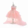 Baby Meisjes Rode Trailing Bow Kant Prinses Jurk Elegant Feest Bruiloft 2 8 Jaar Verjaardag Baljurk Bruidsmeisjekleding Kid kleden 240319