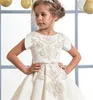 Robe à fleurs en Satin blanc ivoire pour filles, longue, manches courtes, col rond, broderie dorée, demoiselle d'honneur, anniversaire, eucharistie, 240312