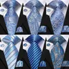 Halsband Neckband Hi-Tie Light Blue Rands Novty Silk Wedding Tie för män Handky manschettknappar Nicktie Set Fashion Design Business Party Dropship Y240325