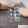 Dangle Chandelier Earrings 1 Pair Women Exaggerated Natural Stone Ethnic Style Bohemian Rhombus Faux Turquoise Statement Fashion Drop Otzqt