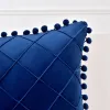 Kudde inyahome uppsättning med 2 kudde täcker sammet dekorativt kudde skal med boll heminredning för soffa set sovrum kuddblå