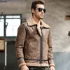 Vraie en cuir réelle pour hommes Vestes en cuir authentique Vestes en cuir Moitte M mantein Aviator Veste Veste Bomber Veste V9ou #