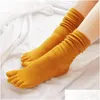 Socks Hosiery Women 4 Pairs Five Finger Stockings Cotton Medium High 5 Toes Elastic Drop Delivery Apparel Underwear Womens Otxqr