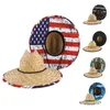 Breda randen hattar hink hattar Gemvie kvinnors livräddande hatt strandstrå hatt utomhus tryck bred brun panama sommarhatt j240325