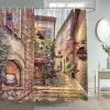 Curtains Retro Style Oil Painting Street View Restaurant Shower Curtain Building Bathroom With Hook Waterproof Washable Fabric Suit