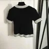 여자 T 셔츠 L03 봄/여름 2024 니트 티셔츠 스팽글 편지 자수 흑백 대비 캐주얼 패션