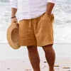 Men's Shorts Pantalones cortos para hombre Pantalones cortos de algodón y lino Pantalones cortos de encaje con bolsillo Pantalones cortos casuales de color sólido para hombre Pantalones Cortos gimnasio fitness deportes Bermudas nuevo 24325