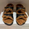 Sandals Winter Leather Inside Fur Flats Women Peep Toe Buckle Strap Shoes Brand Warm Casual Daily