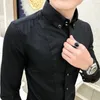 Camisas masculinas de luxo marca manga longa camisas elegantes para roupas masculinas fino ajuste casual camisas sociais formal preto/branco 240318