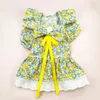 Cat Costumes Sleeves Puppy Dress Flower Print Pet Princess Style Set With Skirt Matching For Dogs