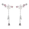 Kolczyki Dangle Trendy Sweet Pink Cherry Blossom Kamień Kamienny Kamień dla kobiet Dziewczyny Party Moda 925 Srebrna biżuteria Prezenty