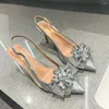 Sandali Cristallo Estate Donna Scarpe adorabili Strass di qualità Punta a punta molto luminosa Grande fiore in pietra