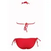 Kvinnors badkläder Sexig Tassel Red Bikini Kvinnor Swimsuit Push Up Micro Bikinis Set Swimming Bathing Strandkläder